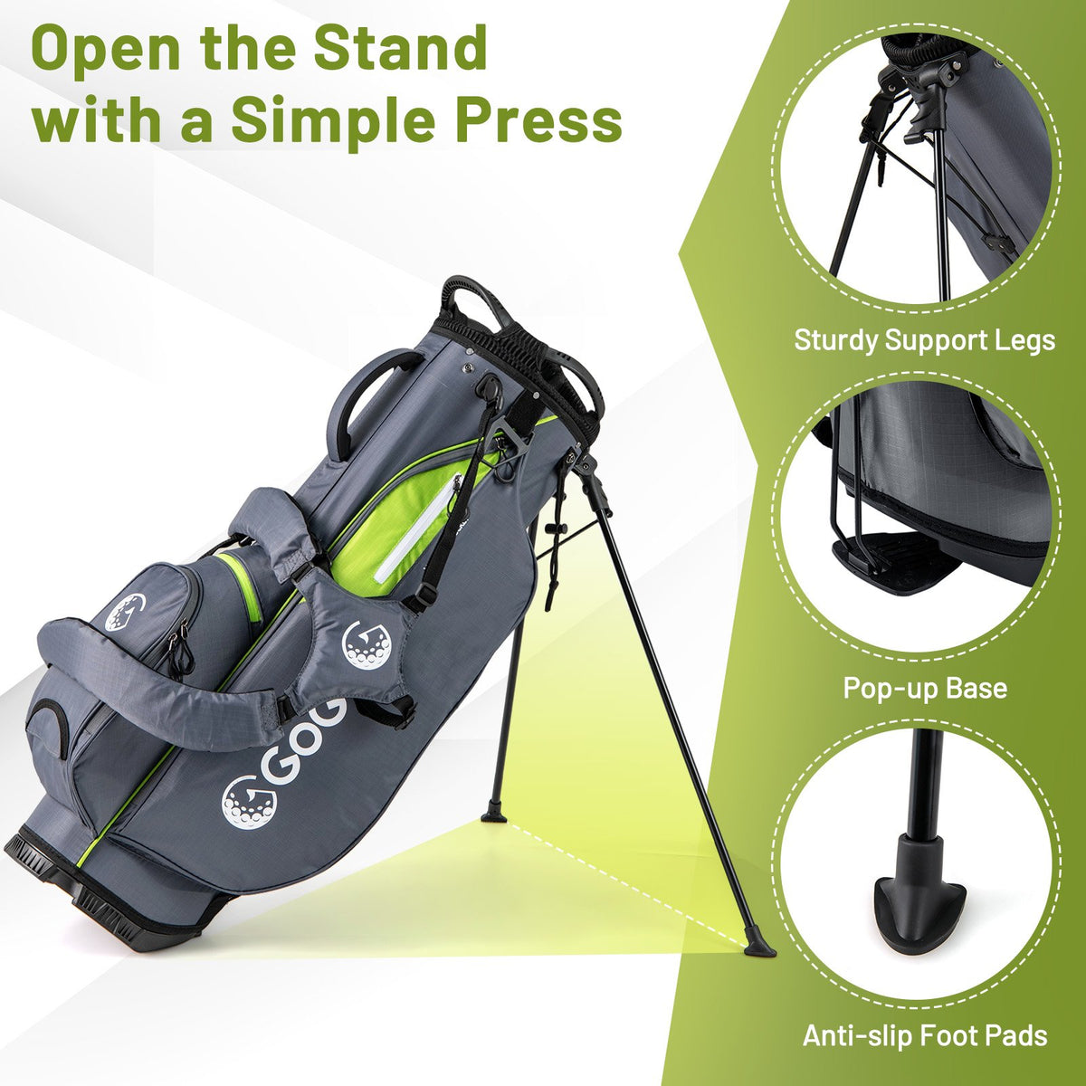 Golf Stand Bag Lightweight Golf Bag with 8 Way Top Dividers and 5 Zippered Pockets-Gray view 9