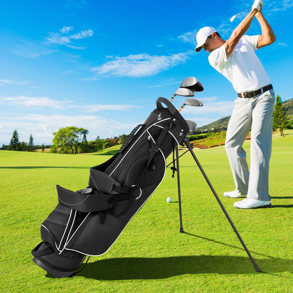 Golf Stand Cart Bag with 4 Way Divider Carry Organizer Pockets-Black view 2