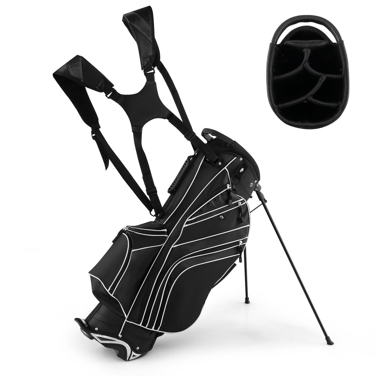 Golf Stand Cart Bag with 6-Way Divider Carry Pockets-Black