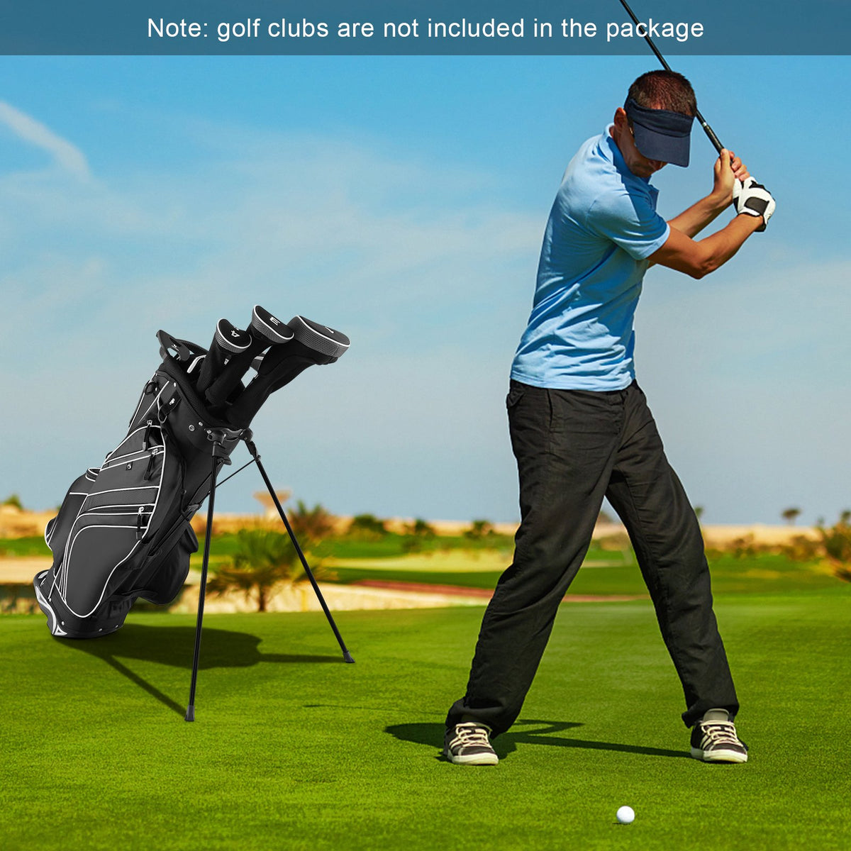 Golf Stand Cart Bag with 6-Way Divider Carry Pockets-Black view 2