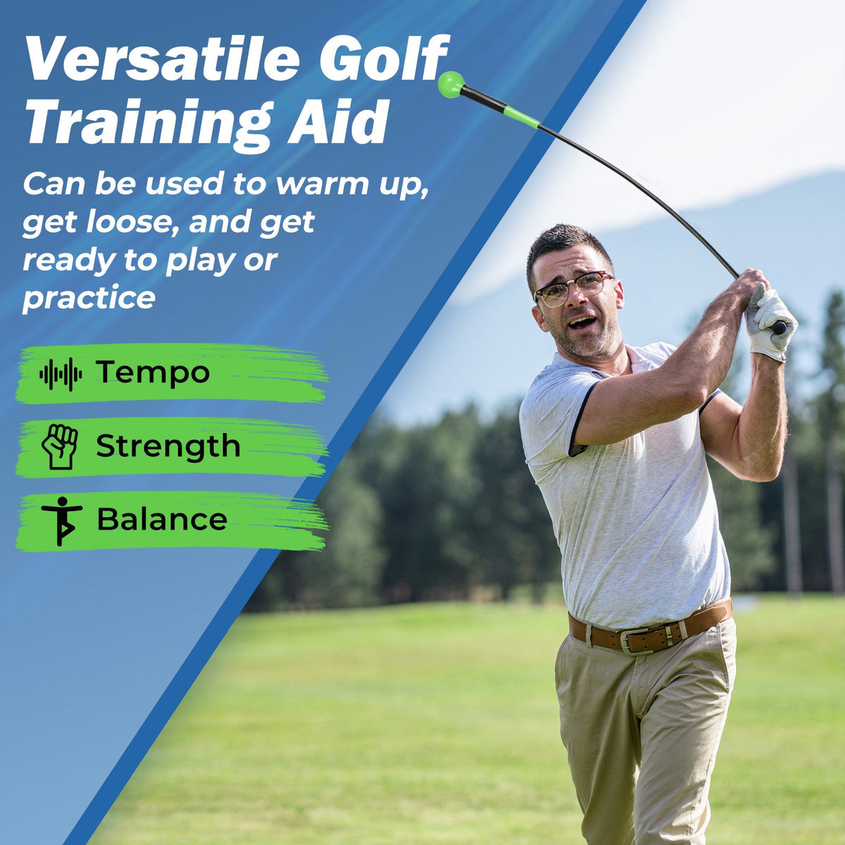 Golf Swing Trainer Aid 47inch/40inch/31.5inch Warm-up Practice Stick with Weighted Head for Grip-Green view 9