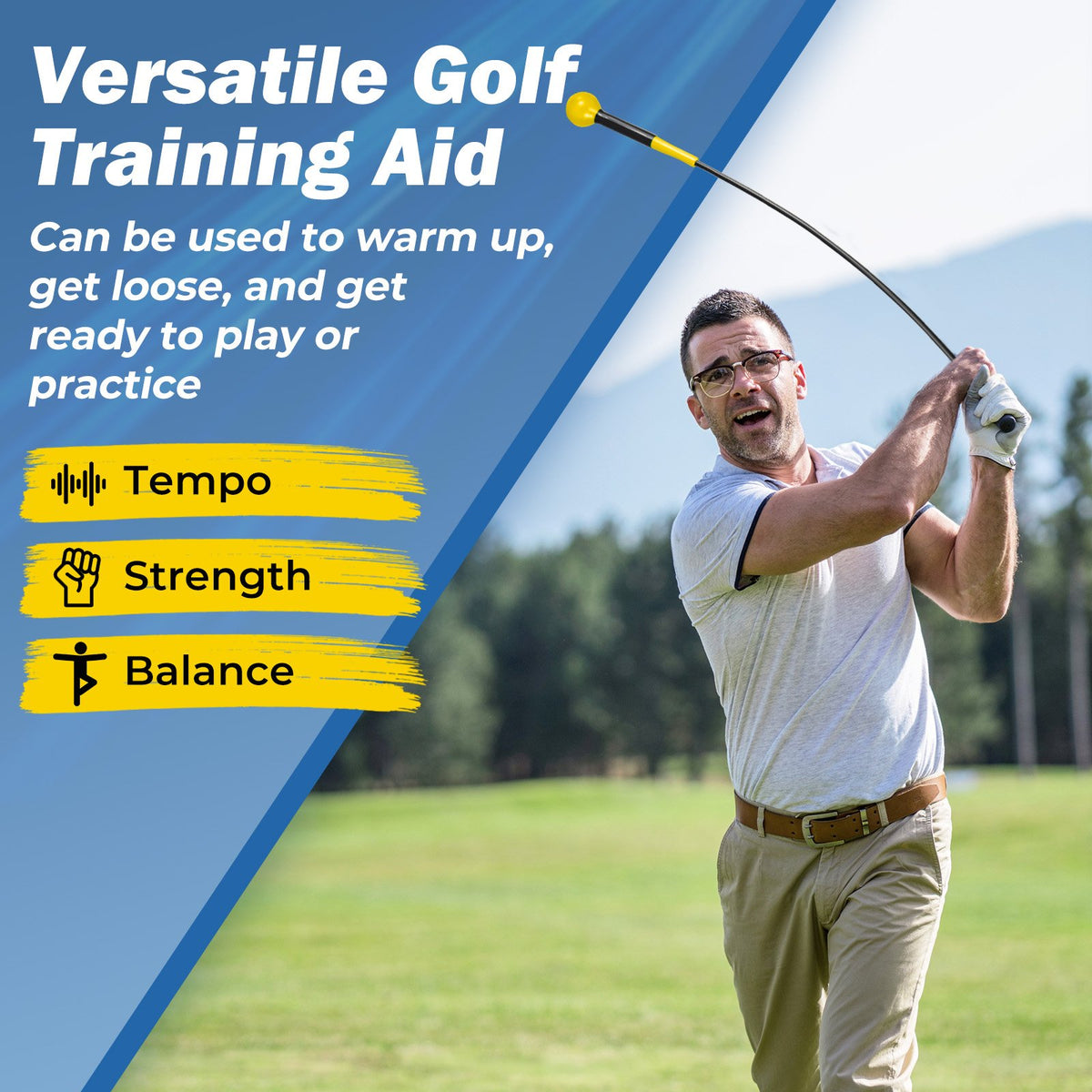 Golf Swing Trainer Aid 47inch/40inch/31.5inch Warm-up Practice Stick with Weighted Head for Grip-Yellow view 9