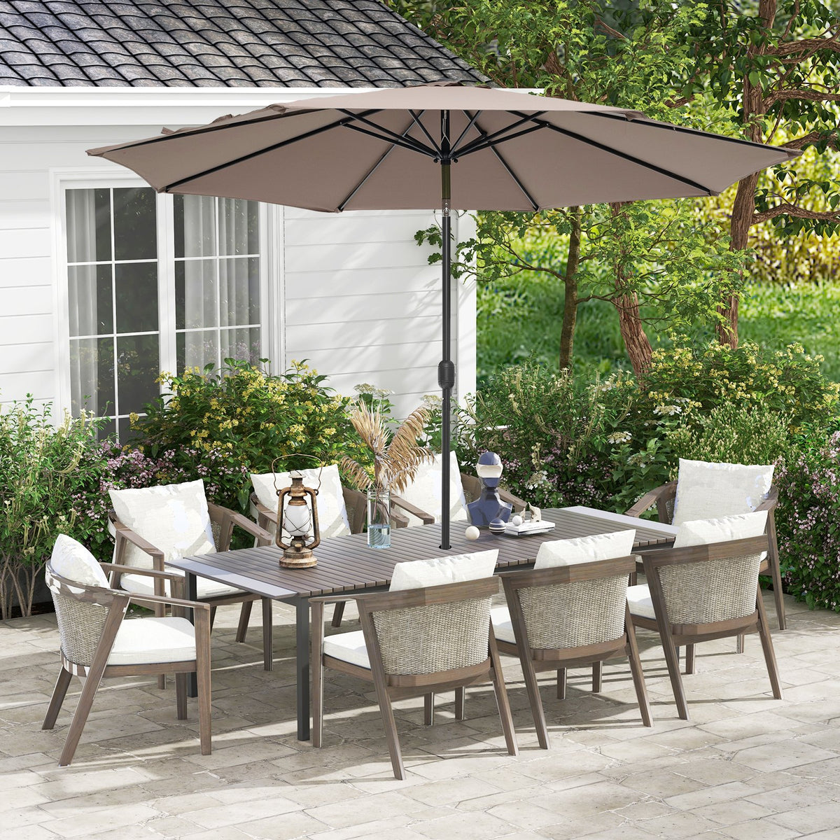 10 Feet Outdoor Patio Umbrella with Tilt Adjustment and Crank-Tan view 3