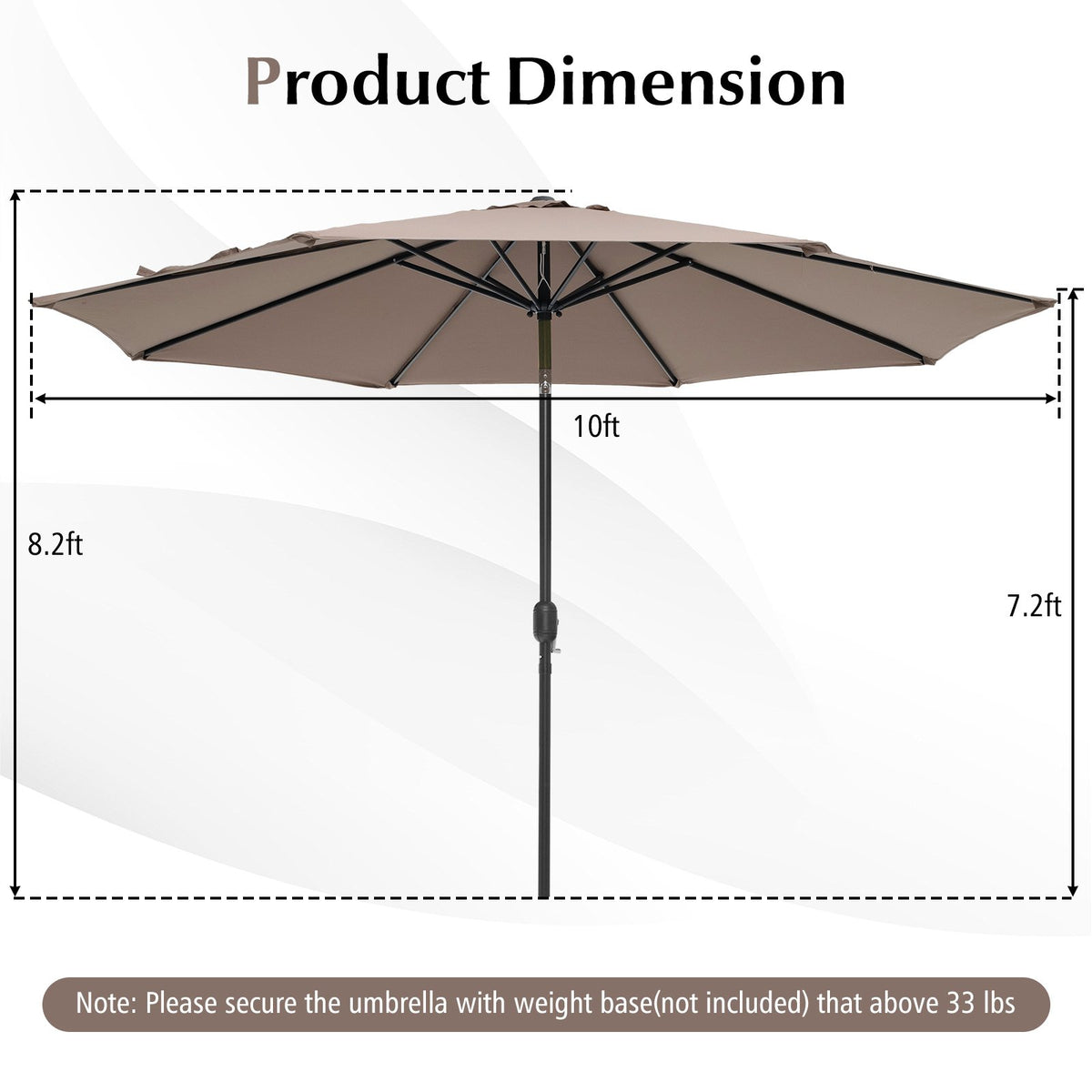 10 Feet Outdoor Patio Umbrella with Tilt Adjustment and Crank-Tan view 5