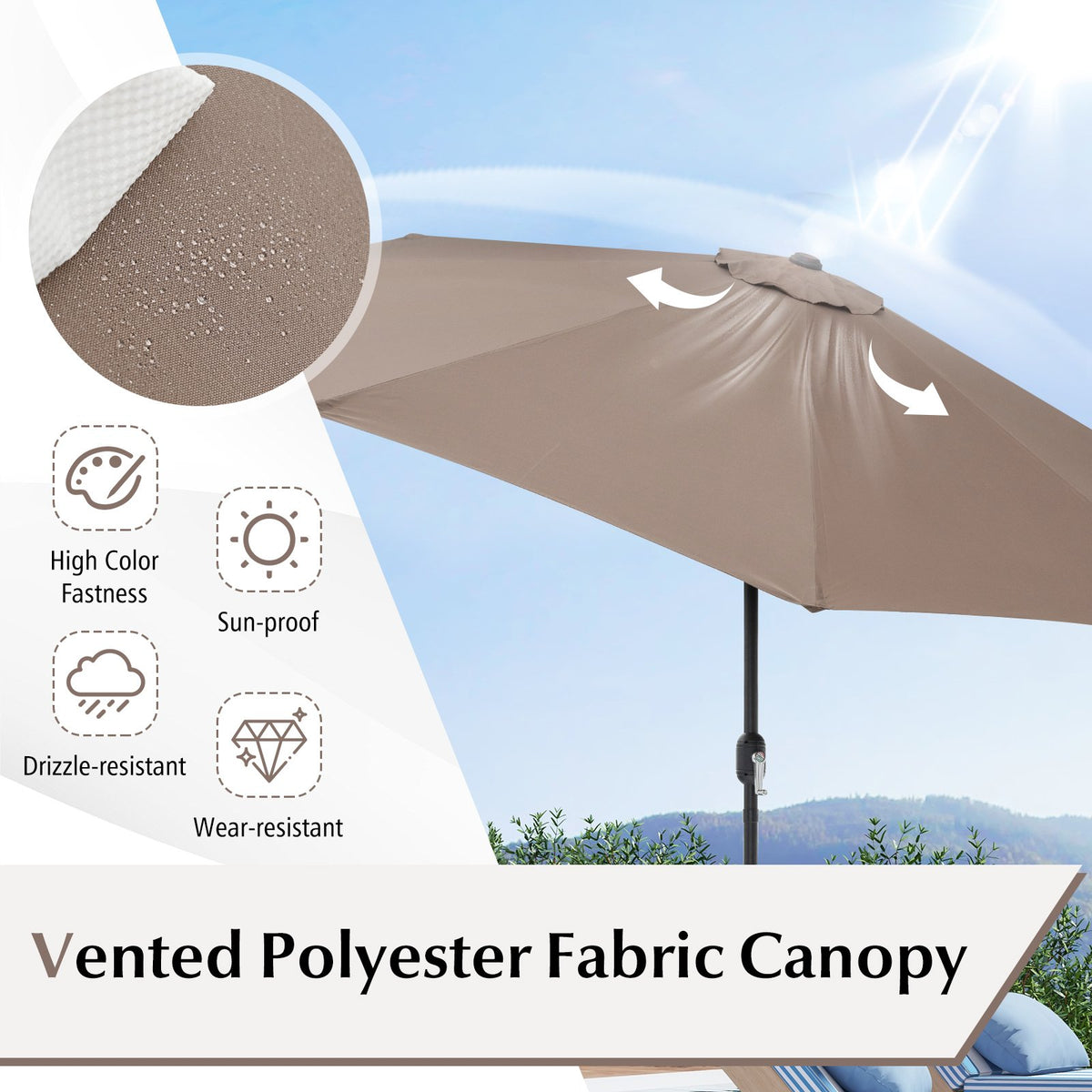 10 Feet Outdoor Patio Umbrella with Tilt Adjustment and Crank-Tan view 7