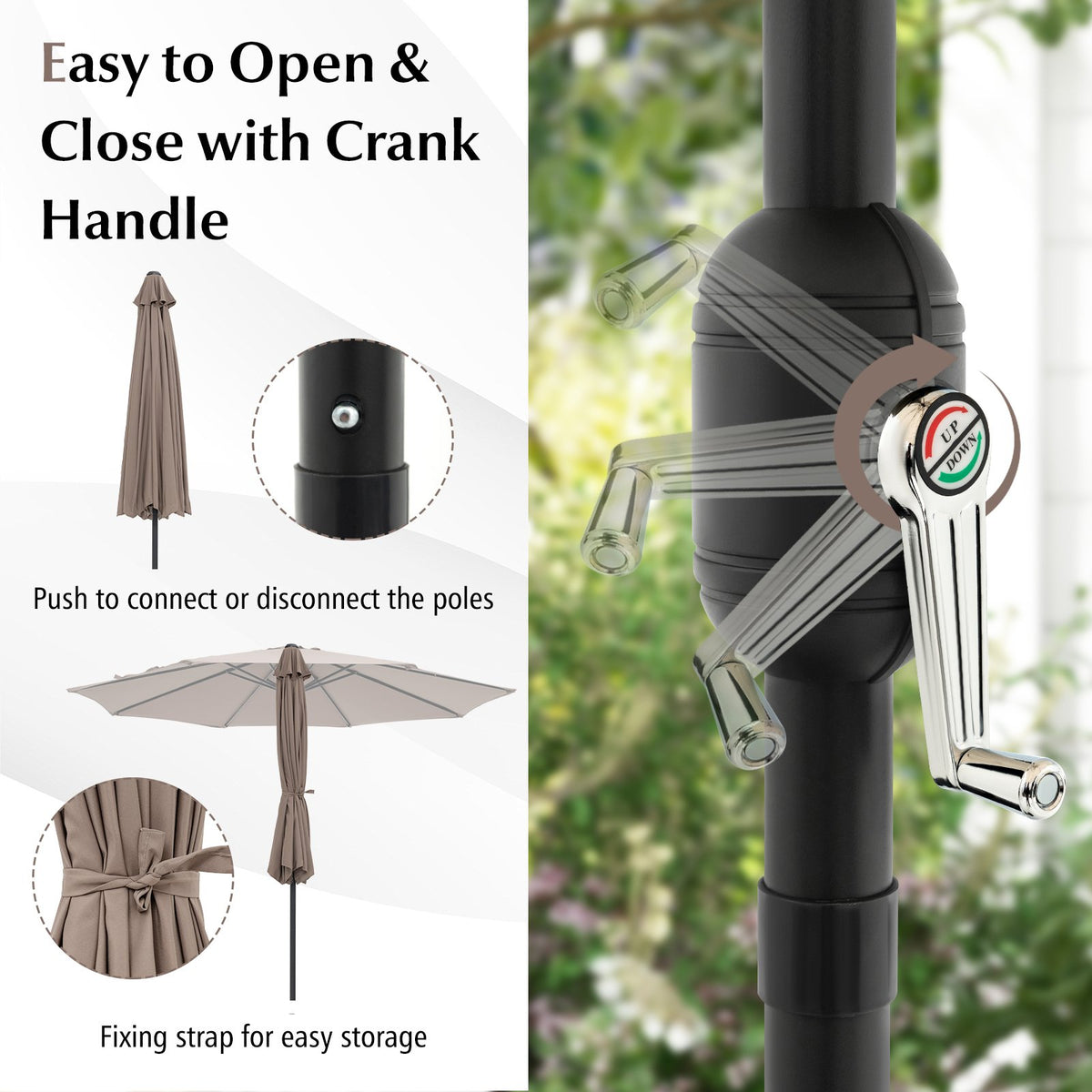 10 Feet Outdoor Patio Umbrella with Tilt Adjustment and Crank-Tan view 8