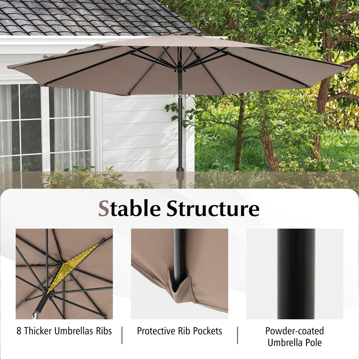10 Feet Outdoor Patio Umbrella with Tilt Adjustment and Crank-Tan view 9