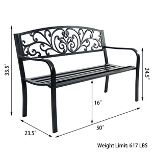 50 Inch Patio Park Steel Frame Cast Iron Backrest Bench Porch Chair view 4