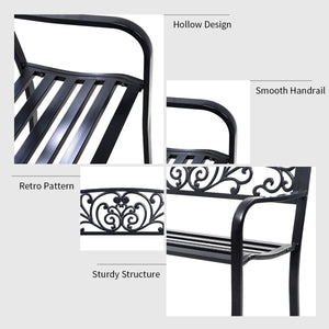 50 Inch Patio Park Steel Frame Cast Iron Backrest Bench Porch Chair view 5