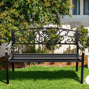 50 Inch Patio Park Steel Frame Cast Iron Backrest Bench Porch Chair view 7