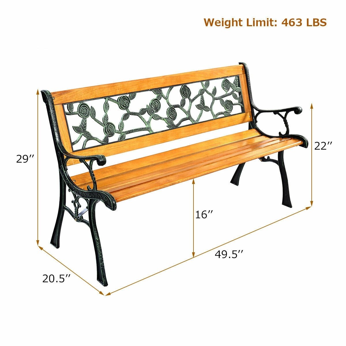 49 1/2 Inch Patio Park Garden Porch Chair Bench view 5