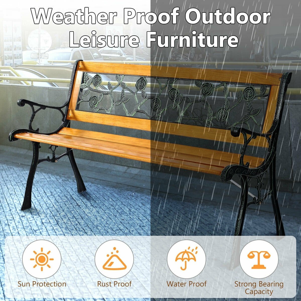 49 1/2 Inch Patio Park Garden Porch Chair Bench view 7