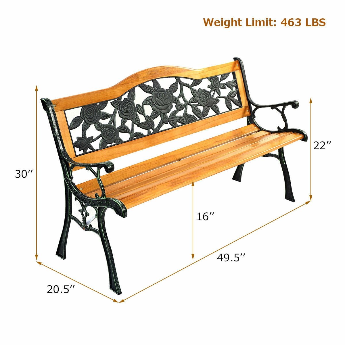 Outdoor Cast Iron Patio Bench Rose view 5