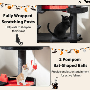 Gothic Cat Tree 49 Inch Tall Cat Tower 6-Tier Cat Activity Center with Coffin Bed-Black view 8
