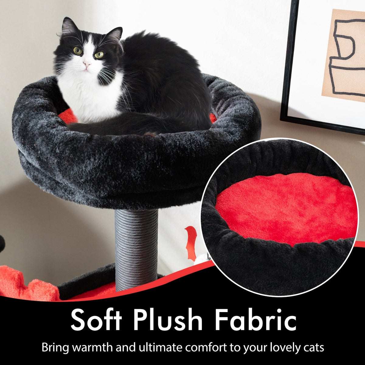 Gothic Cat Tree 49 Inch Tall Cat Tower 6-Tier Cat Activity Center with Coffin Bed-Black view 9