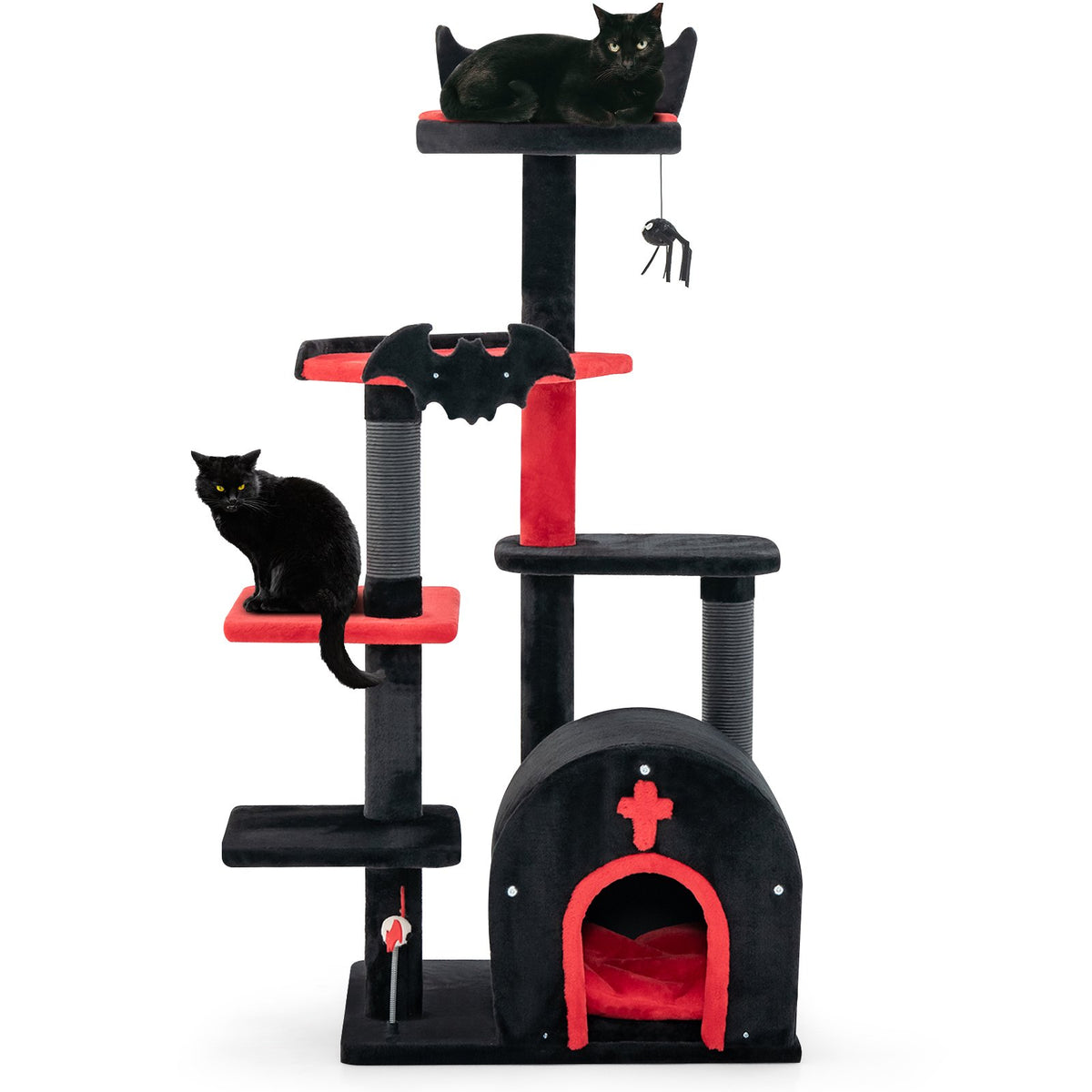 Gothic Cat Tree 53 Inch Tall Cat Tower with Cat Bed and Arch-Shaped Condo-Black view 4