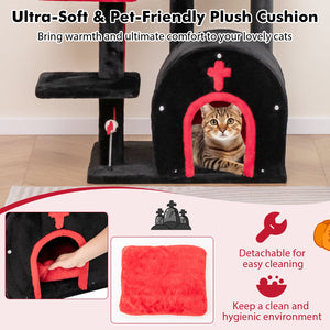 Gothic Cat Tree 53 Inch Tall Cat Tower with Cat Bed and Arch-Shaped Condo-Black view 9