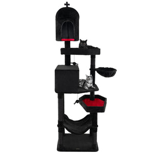 Gothic Cat Tree with 2 Cat Condos and Coffin Bed for Indoor Cats-Black view 4