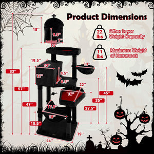 Gothic Cat Tree with 2 Cat Condos and Coffin Bed for Indoor Cats-Black view 5