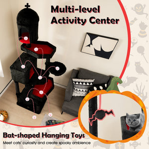 Gothic Cat Tree with 2 Cat Condos and Coffin Bed for Indoor Cats-Black view 7
