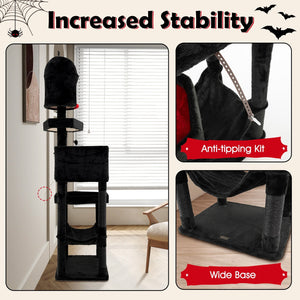 Gothic Cat Tree with 2 Cat Condos and Coffin Bed for Indoor Cats-Black view 8
