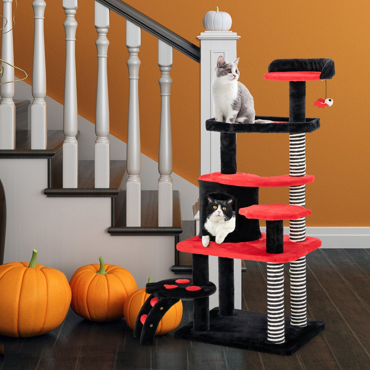 Gothic Cat Tree with Cat Bed Cat Condo and Sisal Scratching Post-Black & Red view 3
