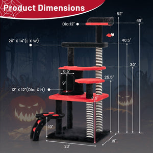 Gothic Cat Tree with Cat Bed Cat Condo and Sisal Scratching Post-Black & Red view 5