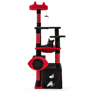 Gothic Cat Tree with Plush Perch and Spider Dangling Toy-Black & Red view 4