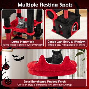 Gothic Cat Tree with Plush Perch and Spider Dangling Toy-Black & Red view 7