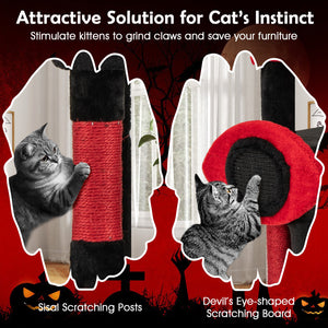 Gothic Cat Tree with Plush Perch and Spider Dangling Toy-Black & Red view 9