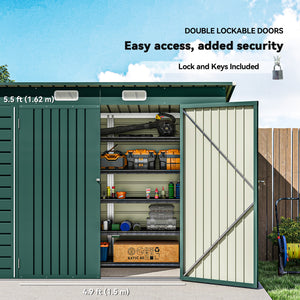 8 x 4FT Galvanized Garden Storage Shed, Metal Outdoor Shed with Double Doors and 2 Vents, Oak – view 12