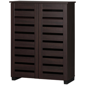 Narrow Shoe Cabinet with Slatted Doors, Adjustable Shelves for 20 Pairs of Shoes
