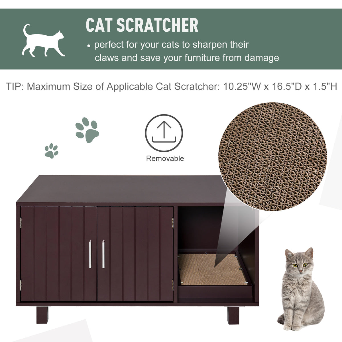 Cat Litter Box Enclosure, Hidden Litter Box Furniture, Cat House End Table Washroom with Scratching Pad – view 6