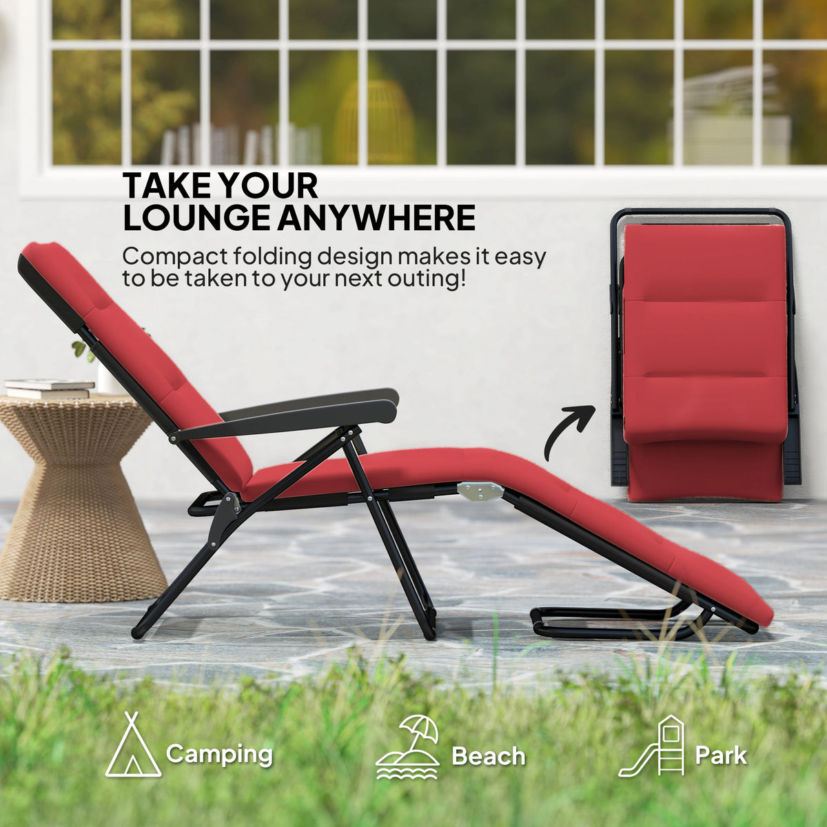 Foldable Lounge Chair, Reclining Patio Sun Lounger with 6-Position Adjustable Back, Blue and White