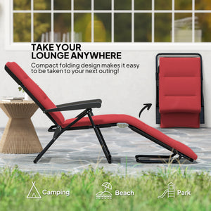 Foldable Lounge Chair, Reclining Patio Sun Lounger with 6-Position Adjustable Back, Blue and White