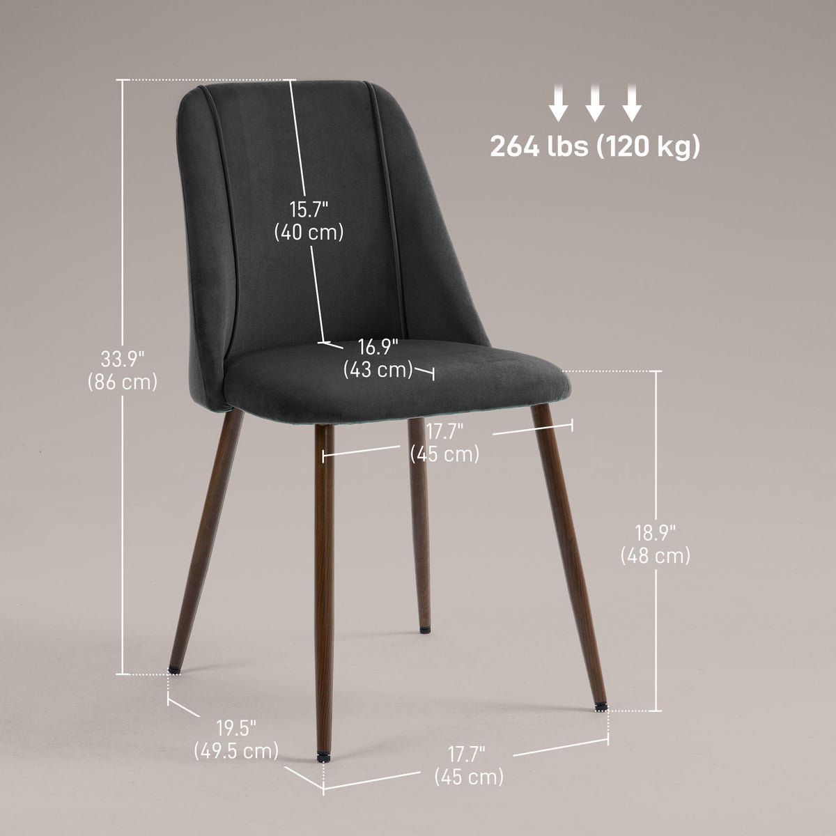 Upholstered Dining Chairs Set of 4, Velvet Accent Chair with Back and Wood-grain Steel Leg for Kitchen – view 8