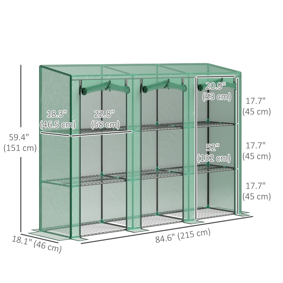 Lean-to Greenhouse with 3 Tier Shelves, Mini Greenhouse with 3 Roll-Up Doors for Indoor Outdoor, Green – view 2