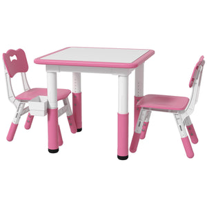 Qaba 3 Pieces Toddler Table and Chair Set, Height Adjustable Kids Table and Chair Set w/ Storage, for Playroom