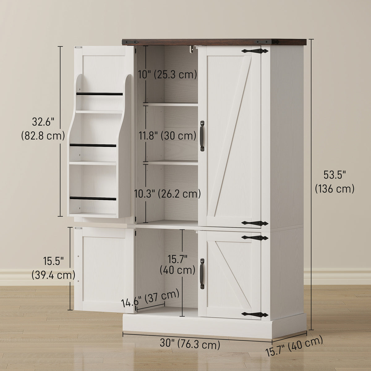53.5" Pantry Cabinet, Kitchen Storage Cabinet with Adjustable Shelves, 6 Door Spice Racks for Dining Room, White