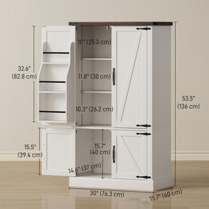 53.5" Pantry Cabinet, Kitchen Storage Cabinet with Adjustable Shelves, 6 Door Spice Racks for Dining Room, White