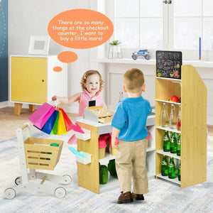 Kids Wooden Grocery Store Playset with Cart for Pretend Supermarket Fun view 6