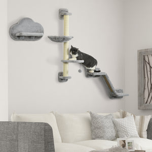 3PCs Cat Shelves with Hammock, Scratching Posts, Platforms, Grey