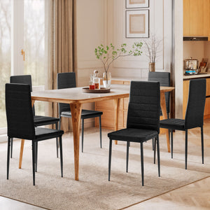 High Back Dining Chairs, Modern Upholstered Linen Fabric Accent Chairs with Metal Legs for Kitchen, Set of 6, Black