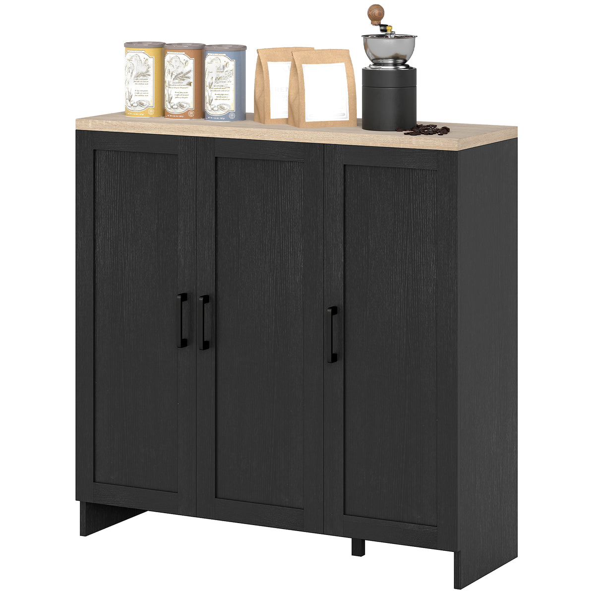 Modern Sideboard Buffet Cabinet, Modern Kitchen Storage Cabinet with 3 Doors Adjustable Shelves