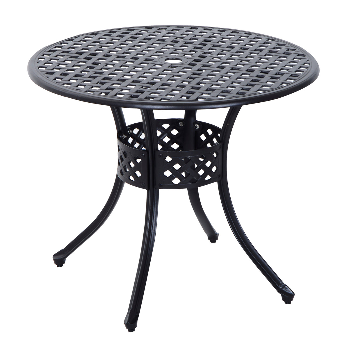 33-Inch Roud Patio Dining Table with Umbrella Hole, Cast Aluminum Garden Table, All Weather Patio Bisto Table, for Lawn, Garden, Outside, Black