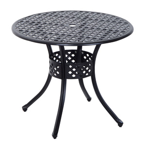 33-Inch Roud Patio Dining Table with Umbrella Hole, Cast Aluminum Garden Table, All Weather Patio Bisto Table, for Lawn, Garden, Outside, Black