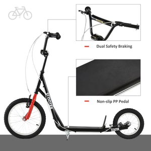 Aosom Youth Kick Scooter with Adjustable Handlebar and 16'' Inflatable Rubber Wheel for Kids and Teens 5+ Year Old