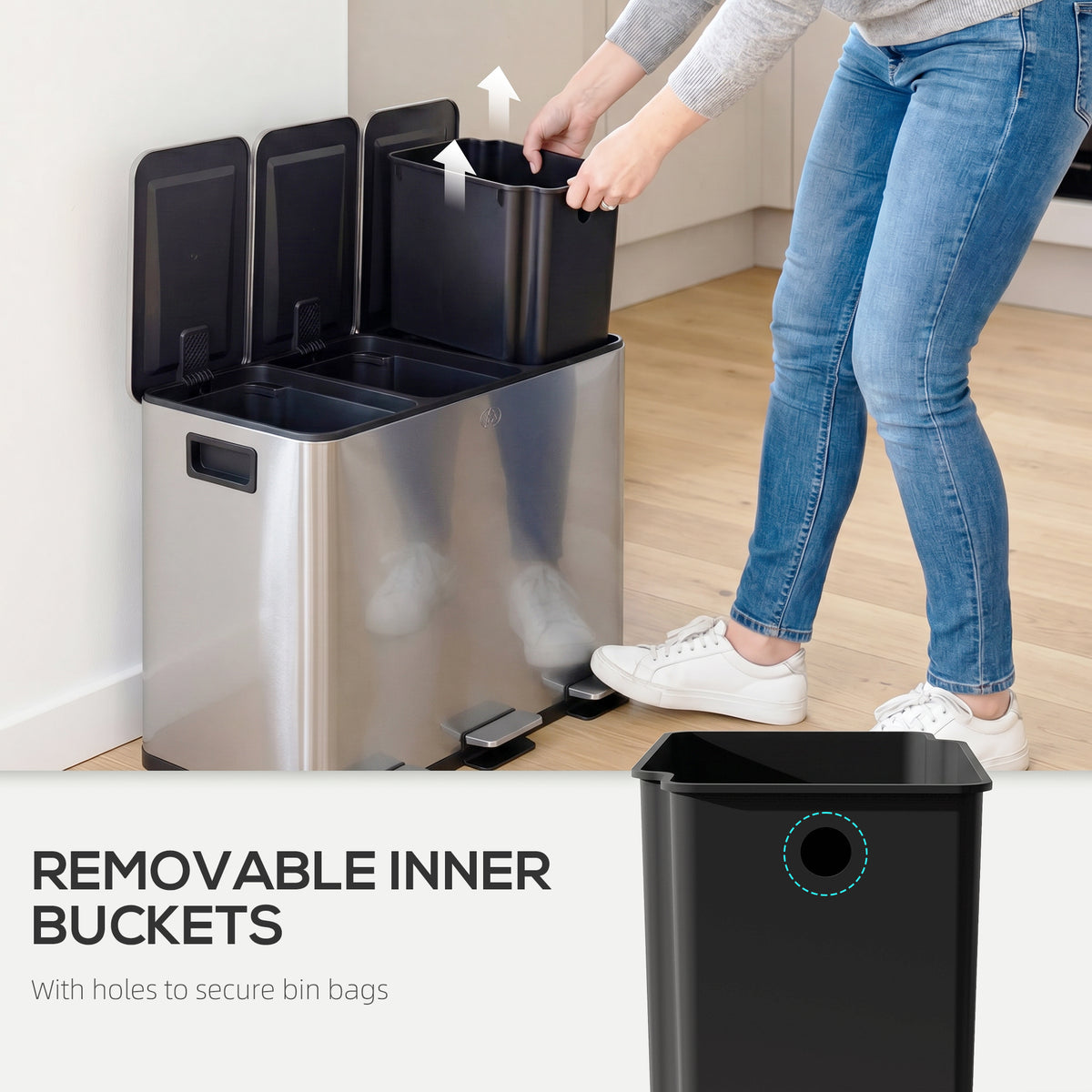 Garbage Bin, Soft-Close Trash Can with Foot Pedal, 3x5 Gallon (3x20 L) Garbage Can with Removable Inner – view 13