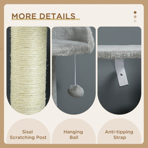 Tall Cat Tree for Indoor Cats, 56" Multi-Level Cat Tower with Hammock, Cat Bed, Cat Condo with Sisal Scratching Posts, Grey