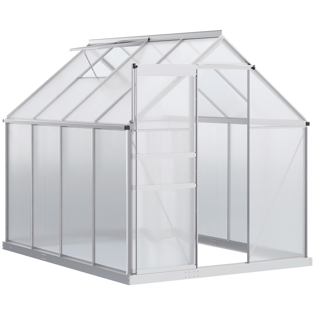 6' x 8' x 6.5' Walk-in Greenhouse, Polycarbonate Greenhouse with Adjustable Roof Vent, Base, Sliding Door